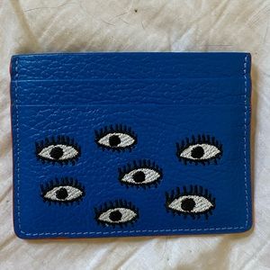 Blue min & mon embroidered eye card holder wallet
